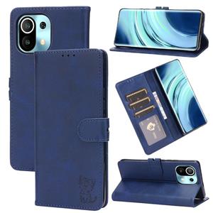 huismerk Voor Xiaomi MI 11 Reliëf Happy Cat Pattern Horizontal Flip Lederen Case met Houder & Card Slots & Portemonnee