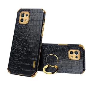 huismerk Voor Xiaomi MI 11 6D Galomoplated TPU Crocodile Pattern Magnetic Lederen Case met ringhouder