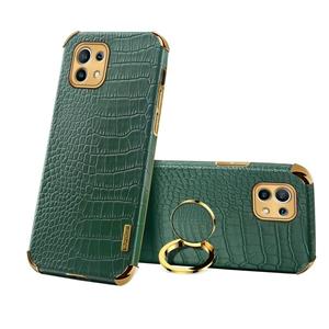 huismerk Voor Xiaomi MI 11 6D Galomoplated TPU Crocodile Patroon Magnetische Lederen Case met Ringhouder