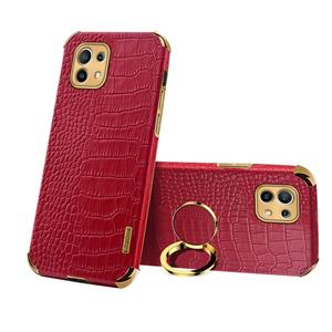 huismerk Voor Xiaomi MI 11 6D Galomoplated TPU Crocodile Pattern Magnetic Lederen Case met ringhouder