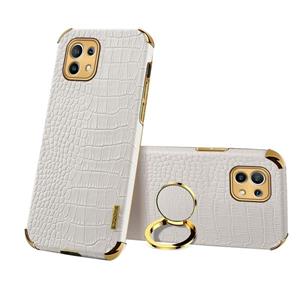 huismerk Voor Xiaomi MI 11 6D Galomoplated TPU Crocodile Pattern Magnetic Lederen Case met ringhouder