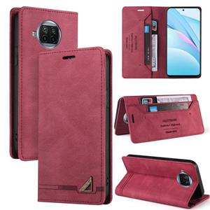 huismerk Voor Xiaomi MI 10T Lite 5G Huid Feel Anti-Diefstal Borstel Horizontale Flip Lederen Case met Houder & Card Slots & Portemonnee (Wijnrood)