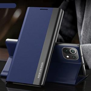 huismerk Voor Xiaomi Mi 11 Lite Side Gegalvaniseerde Magnetische Ultra-Dunne Horizontale Flip Lederen Case met Houder (Blauw)