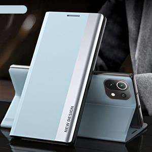 huismerk Voor Xiaomi Mi 11 Lite Side Gegalvaniseerde Magnetische Ultra-Dunne Horizontale Flip Lederen Case met Houder (Lichtblauw)