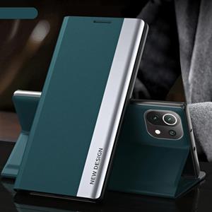 huismerk Voor Xiaomi Mi 11 side gegalvaniseerde magnetische ultradunne horizontale flip lederen case met houder (groen)