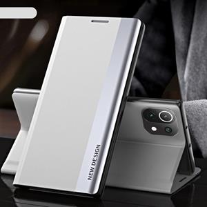 huismerk For Xiaomi Mi 11 Side Electroplated Magnetic Ultra-Thin Horizontal Flip Leather Case with Holder(Silver)