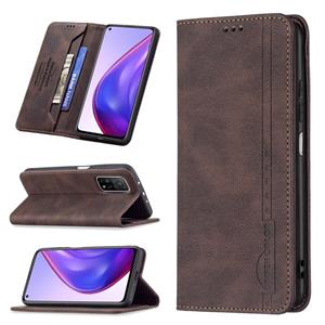 huismerk Voor Xiaomi MI 10T 5G / 10T PRO 5G / REDMI 30S Magnetische RFID Blokkering Anti-diefstal Lederen Case met Houder & Card Slots & Portemonnee (Bruin)