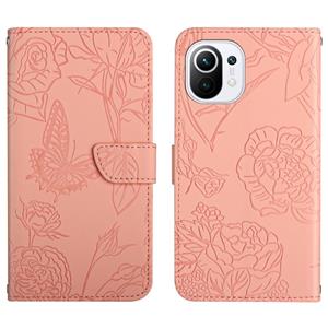 huismerk Voor Xiaomi MI 11 Skin Feel Butterfly Peony reliëf lederen telefooncase