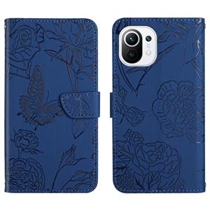 huismerk Voor Xiaomi MI 11 Skin Feel Butterfly Peony reliëf lederen telefoonhoes