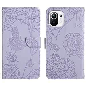 huismerk For Xiaomi Mi 11 Skin Feel Butterfly Peony Embossed Leather Phone Case(Purple)