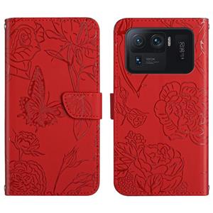 huismerk Voor Xiaomi MI 11 Ultra Skin Feel Butterfly Peony reliëf lederen telefooncase