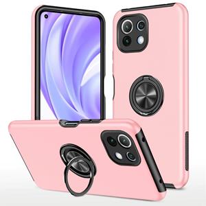 huismerk Voor Xiaomi MI 11 Lite 5G PC + TPU-schokbestendige magnetische telefooncase met onzichtbare ringhouder (ROSE GOUD)