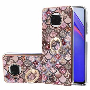 huismerk Voor Xiaomi MI 10T Lite 5G Electroplating Pattern IMD TPU Shockproof Case met Rhinestone Ringhouder (roze schubben)