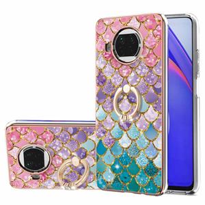 huismerk Voor Xiaomi MI 10T Lite 5G Electroplating Pattern IMD TPU Shockproof Case met Rhinestone Ring Holder (kleurrijke schalen)