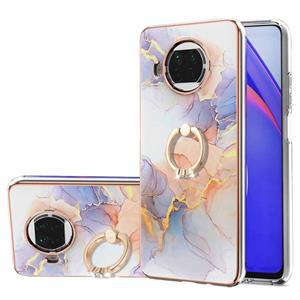 huismerk Voor Xiaomi MI 10T Lite 5G Electloplating Pattern IMD TPU Shockproof Case met Rhinestone Ring Holder (Milky Way White Marble)