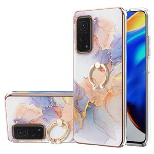 huismerk Voor Xiaomi MI 10T 5G / 10T PRO 5G Electroplating Patroon IMD TPU Schokbestendig Case met Rhinestone Ring Holder (Milky Way White Marble)