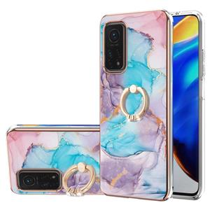 huismerk Voor Xiaomi MI 10T 5G / 10T PRO 5G Galvaniseren Patroon IMD TPU Shockproof Case met Rhinestone Ringhouder (Milky Way Blue Marble)