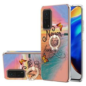 huismerk Voor Xiaomi MI 10T 5G / 10T PRO 5G Electroplating Patroon IMD TPU Schokbestendig Case met Rhinestone Ring Holder (Dream Chasing Butterfly)