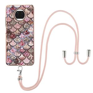 huismerk Voor Xiaomi MI 10T Lite 5G Electroplating Pattern IMD TPU Shockproof Case met neklanyard (roze schubben)