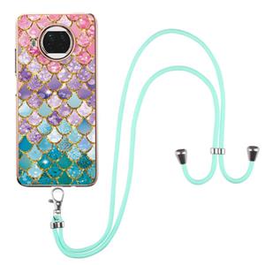 huismerk Voor Xiaomi MI 10T Lite 5G Electroplating Pattern IMD TPU Shockproof Case met Neck Lanyard (kleurrijke schubben)