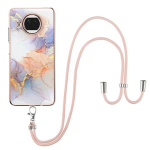 huismerk Voor Xiaomi MI 10T Lite 5G Electroplating Pattern IMD TPU Shockproof Case met Neck Lanyard (Milky Way White Marble)