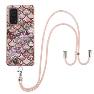 huismerk Voor Xiaomi MI 10T 5G / 10T PRO 5G Electroplating Pattern IMD TPU Shockproof Case met neklanyard (roze schubben)