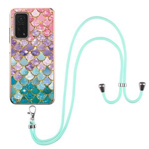 huismerk Voor Xiaomi MI 10T 5G / 10T PRO 5G Electroplating Pattern IMD TPU Shockproof Case met Neck Lanyard (kleurrijke schubben)