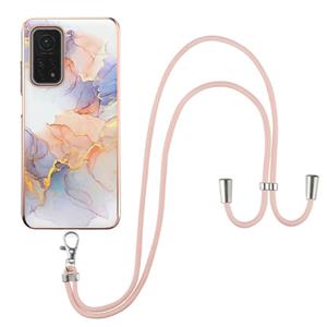 huismerk Voor Xiaomi MI 10T 5G / 10T PRO 5G Electroplating Pattern IMD TPU Schokbestendig Case met Neck Lanyard (Milky Way White Marble)