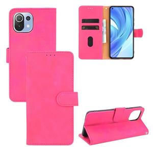 huismerk Voor Xiaomi MI 11 Lite Solid Color Skin Feel Magnetic Buckle Horizontale Flip Calf Texture PU Lederen Case met Houder & Card Slots & Portemonnee (Rose