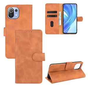 huismerk Voor Xiaomi Mi 11 Lite Solid Color Skin Feel Magnetic Buckle Horizontale Flip Calf Texture PU Lederen Case met Houder & Card Slots & Portemonnee (Brui