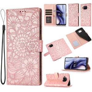 huismerk Voor Xiaomi MI 10T Lite 5G Skin Feel Reliëf Zonnebloem Horizontale Flip Lederen Case Met Houder & Card Slots & Wallet & Lanyard (Rose Gold)