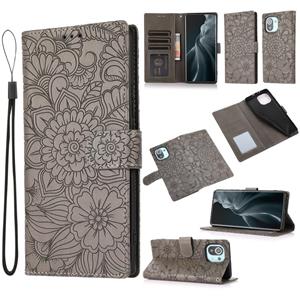 huismerk Voor Xiaomi MI 11 Skin Feel Reliëf Zonnebloem Horizontale Flip Lederen Case met Houder & Card Slots & Wallet & Lanyard