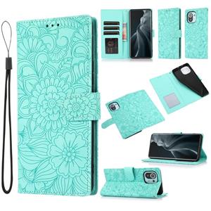 huismerk Voor Xiaomi MI 11 Skin Feel Reliëf Zonnebloem Horizontale Flip Leren Case Met Houder & Card Slots & Wallet & Lanyard