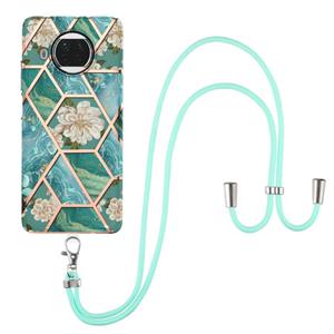 huismerk Voor Xiaomi MI 10T Lite 5G Electroplating Splicing Marble Flower Pattern TPU Shockproof Case met Lanyard (Imperial Crown)