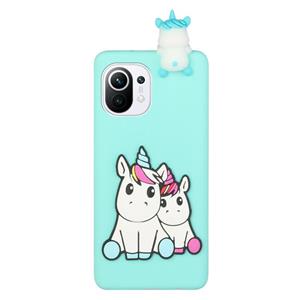 huismerk Voor Xiaomi MI 11 Schokbestendig 3D Lying Cartoon TPU Telefoonhoes (Paar Unicorn)