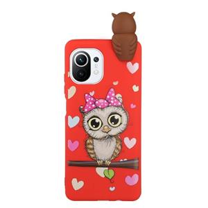 huismerk Voor Xiaomi MI 11 Schokbestendig Cartoon TPU-telefooncase (rode uil)