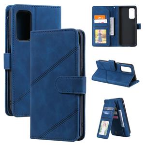 huismerk Voor Xiaomi MI 10T 5G Huid Feel Business Horizontale Flip PU Lederen Case met Houder & Multi-Card Slots & Portemonnee & Lanyard & Photo Frame (Blauw)