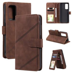 huismerk Voor Xiaomi MI 10T 5G Huid Feel Business Horizontale Flip PU Lederen Case met Houder & Multi-Card Slots & Portemonnee & Lanyard & Photo Frame (Brown)