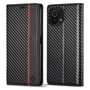 Voor Xiaomi Mi 11 Lite Lc.Imeeke Carbon Fiber Texture Flip Leather Phone Case (verticaal zwart)