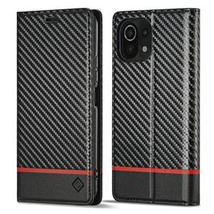 Voor Xiaomi Mi 11 Lite Lc.Imeeke Carbon Fiber Texture Flip Leather Phone Case (horizontaal zwart)