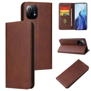 huismerk Voor Xiaomi MI 11 Calf Texture Magnetische Horizontale Flip Lederen Case met Houder & Card Slots & Portemonnee (Bruin)