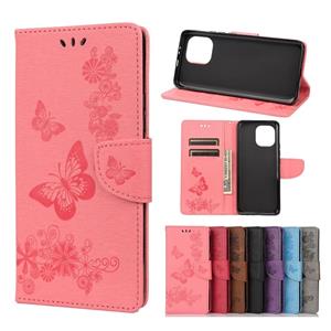 huismerk Voor Xiaomi MI 11 vintage reliëf bloemen vlinderpatroon horizontale flip lederen tas met kaart slot & houder & portemonnee & lanyard