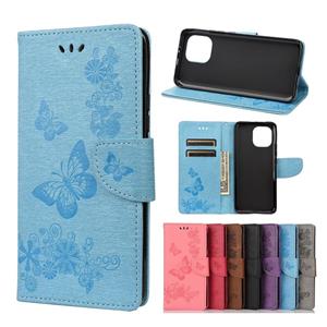 huismerk Voor Xiaomi MI 11 vintage reliëf bloemen vlinderpatroon horizontale flip lederen tas met kaart slot & houder & portemonnee & lanyard