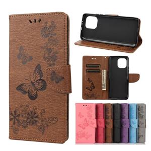 huismerk Voor Xiaomi MI 11 vintage reliëf bloemen vlinderpatroon horizontale flip lederen tas met kaart slot & houder & portemonnee & lanyard