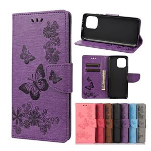 huismerk Voor Xiaomi MI 11 vintage reliëf bloemen vlinderpatroon horizontale flip lederen tas met kaart slot & houder & portemonnee & lanyard