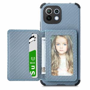 huismerk Voor Xiaomi Mi 11 Lite Carbon Fiber Magnetic Card tas TPU + PU Schokbestendige achterkant Case met Houder & Card Slot & fotolijst