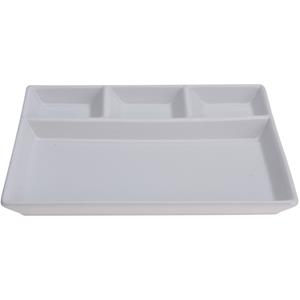 2x Witte borden/gourmetborden van porselein met 4 vakken 24 x 19 cm -