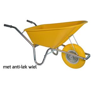 Bouwkruiwagen HDPE 100 Liter geel met anti-lek band (NL fabrikaat)...