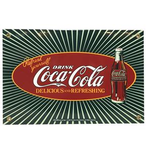 Fiftiesstore Coca-Cola Sunburst Delicious And Refreshing Emaille Bord 30,5 x 20,5 cm