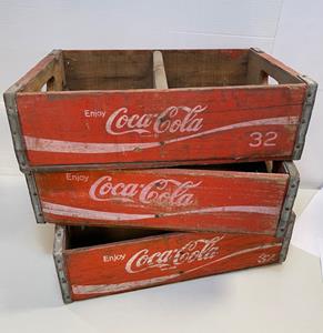 Fiftiesstore Originele Vintage Houten Coca-Cola Flessenkrat 2 Vakken